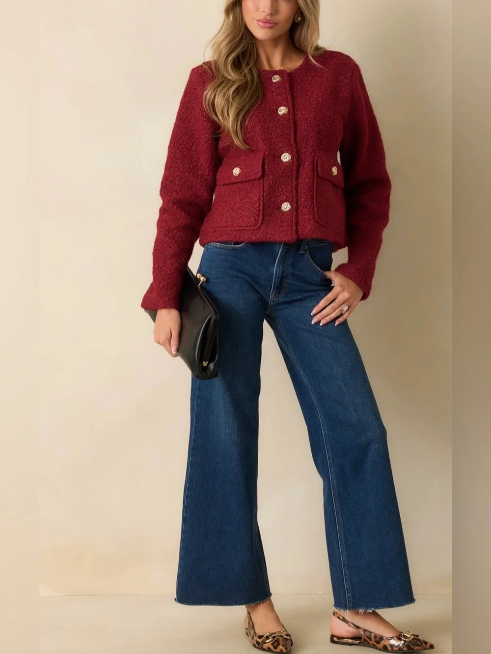 entro Burgundy Textured Cropped Blazer Jacket